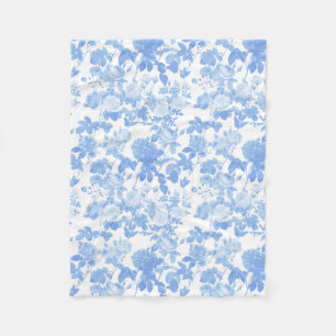 Blauw Witte Bloemrozen Franse Chinoiserie Patroon Fleece Deken