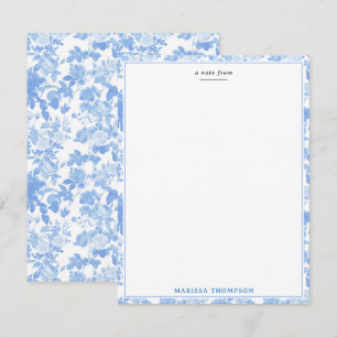 Blauw Witte Bloemrozen Franse Chinoiserie Patroon Notitiekaartje