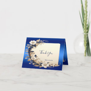 Blauw Witte Bloemversiering Bedankkaart