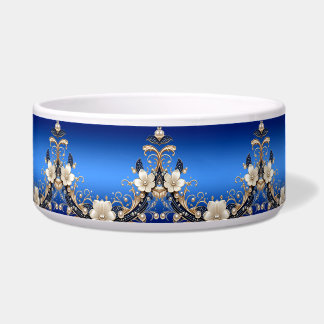 Blauw Witte Bloemversiering Huisdier Kom