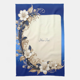 Blauw Witte Bloemversiering Keukenhanddoek