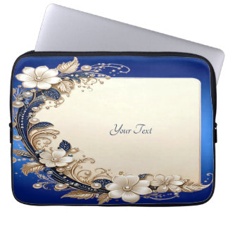 Blauw Witte Bloemversiering Laptop Hoes