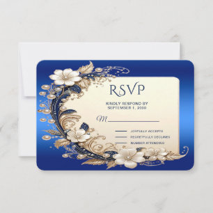 Blauw Witte Bloemversiering RSVP Kaart