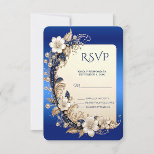 Blauw Witte Bloemversiering RSVP Kaart