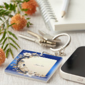 Blauw Witte Bloemversiering Sleutelhanger (Voorkant Rechts)