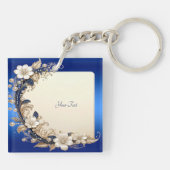 Blauw Witte Bloemversiering Sleutelhanger (Achterkant)