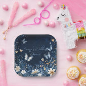 Blauw-witte Bloemvlinders Trouwdouche Papieren Bordje (Feest)