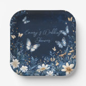 Blauw-witte Bloemvlinders Trouwdouche Papieren Bordje (Voorkant)