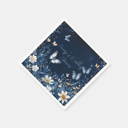 Blauw-witte Bloemvlinders Trouwdouche Servet (Hoek)