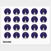 Blauw witte boom sneeuw Kerstmis Ronde Sticker (Vel)