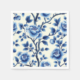 Blauw-witte botanische kunst in vintage stijl servet
