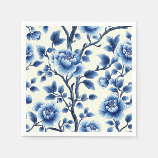 Blauw-witte botanische kunst in vintage stijl servet