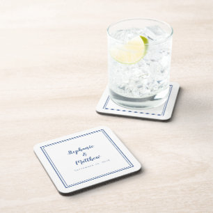 Blauw Witte Bruiloft Modern Minimalistisch Jonggeh Bier Onderzetter