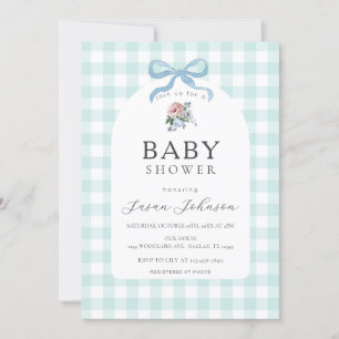Blauw-witte Buffalo Check Plaid Baby shower Kaart