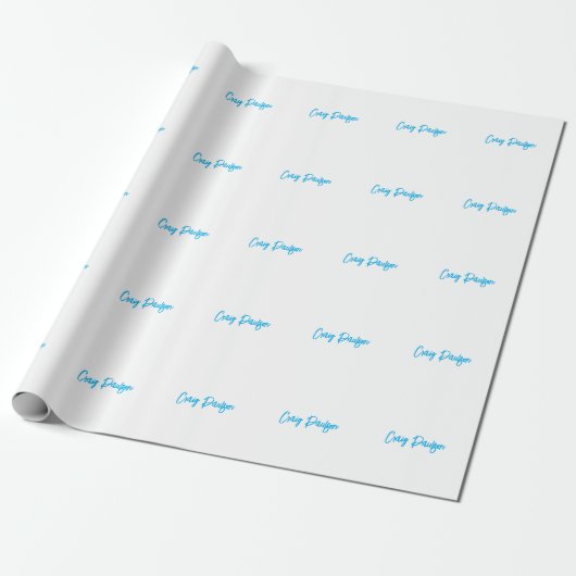 Blauw Witte Calligrafie Uw Naam Uniek Minimalistis Cadeaupapier (Uitgerold)