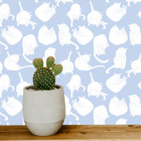Blauw-witte Cat Pattern Block Print