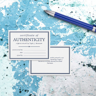 Blauw Witte Certificaat van Echtheid Visitekaartje
