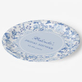 Blauw Witte Chinoiserie Bloem Bruiloft Feest Papieren Bordje (Gekanteld)