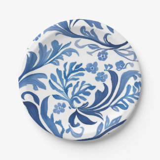 Blauw Witte Chinoiserie Bloemige Botanische Papieren Bordje