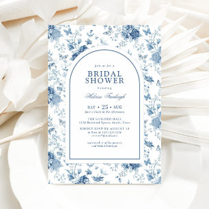 Blauw Witte Chinoiserie Bloemige Bruidsdouche  Kaart