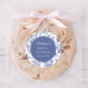 Blauw Witte Chinoiserie Bruidsdouche Ronde Sticker