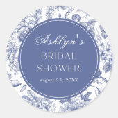 Blauw Witte Chinoiserie Bruidsfeest Ronde Sticker (Voorkant)