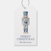 Blauw-witte Chinoiserie Kerst Notenkraker Cadeaulabel (Voorkant)
