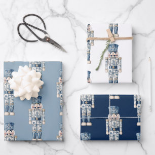 Blauw-witte Chinoiserie Kerst Notenkraker Inpakpapier Vel