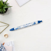 Blauw-witte Chinoiserie Monogram Bloemenwijnstok Blauwe Inkt Pen