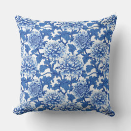 Blauw-witte Chinoiserie Peony Floral Kussen