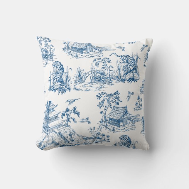 Blauw-witte Chinoiserie Pillow Kussen (Voorkant)