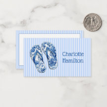 Blauw-witte Chinoiserie teenslippers op strepen