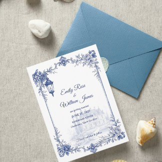 Blauw Witte Chinoiserie Tuin Bloemige Bruiloft Save The Date
