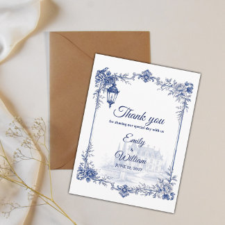 Blauw Witte Chinoiserie Tuin Bruiloft Dank Je Briefkaart