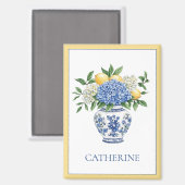 Blauw-witte Chinoiserie vaas met hortensia's Magneet (Voorkant / Achterkant)