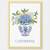 Blauw-witte Chinoiserie vaas met hortensia's Magneet (Voorkant)