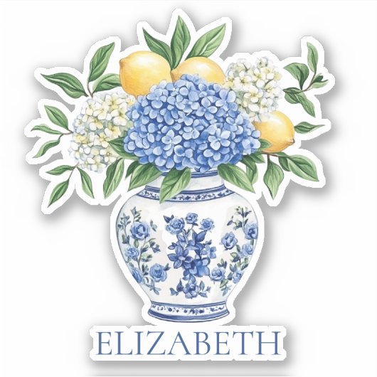 Blauw-witte Chinoiserie vaas met hortensia's Sticker (Voorkant)