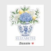 Blauw-witte Chinoiserie vaas met hortensia's Sticker (Vel)
