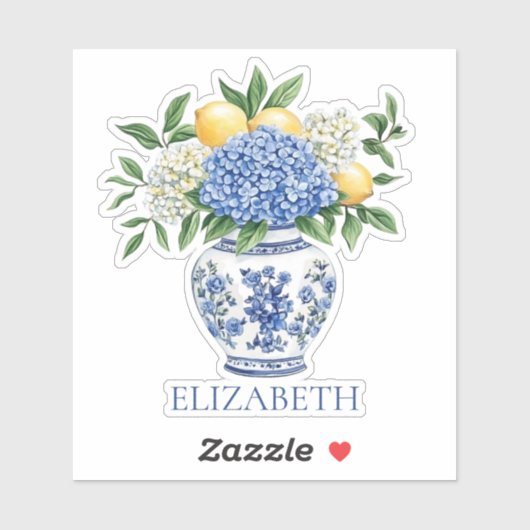 Blauw-witte Chinoiserie vaas met hortensia's Sticker (Vel)