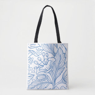 Blauw Witte Chintz Bloemrijke Botanische Schoudert Draagtas