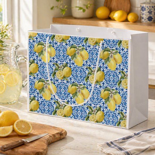 Blauw Witte Citroen Tegel Mediterraan Patroon Groot Cadeauzakje