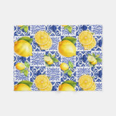 Blauw Witte Citroen Tegelpatroon Mediterraan Citru Fleece Deken (Voorkant (Horizontaal))