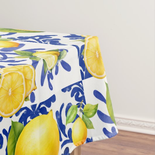 Blauw Witte Citroen Tegelpatroon Mediterraan Citru Tafelkleed (Voorbeeld)