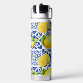 Blauw Witte Citroen Tegelpatroon Mediterraan Citru Waterfles (Achterkant)