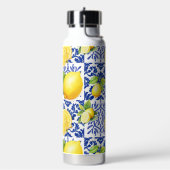 Blauw Witte Citroen Tegelpatroon Mediterraan Citru Waterfles (Links)
