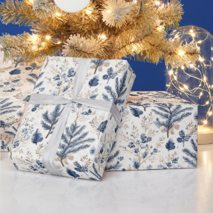 Blauw Witte Crème Noorse Kerstboom Takken Cadeaupapier