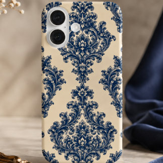 Blauw & Witte Damast iPhone 16 Hoesje
