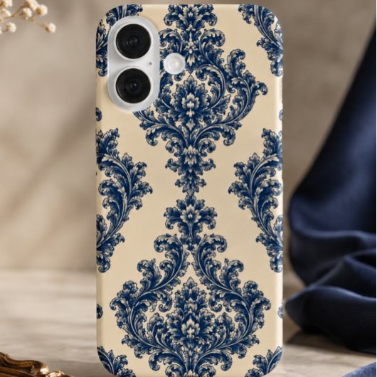 Blauw & Witte Damast Case-Mate iPhone Case