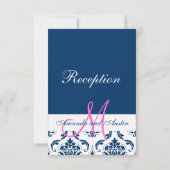Blauw Witte Damast Trouwreceptie Uitnodiging (Achterkant)