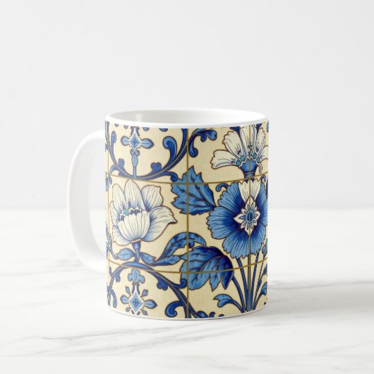 Blauw-witte decoratieve Tegel Koffiemok (Voorkant links)